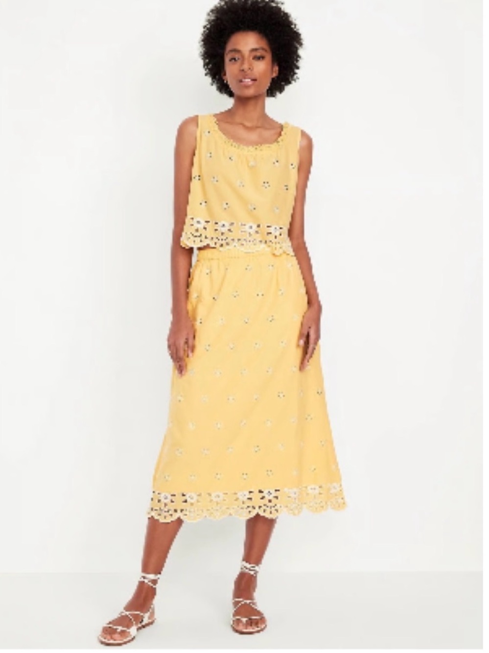 Old Navy Butter Yellow Eyelet Midi Skirt and Tank Matching Set
